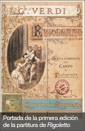 Portada de la primera edición de la partitura de Rigoletto.