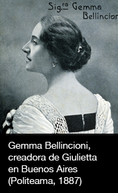  Gemma Bellincioni, creadora de Giulietta en Buenos Aires (Politeama, 1887)