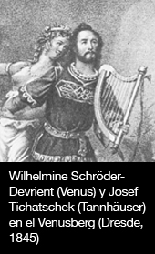 Wilhelmine Schröder-Devrient (Venus) y Josef Tichatschek (Tannhäuser) en el Venusberg (Dresde, 1845)