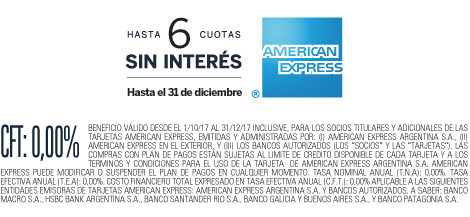 Hasta 6 cuotas sin interes con American Express